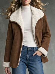 SHEIN Women's Fashion Button Long Sleeve Lapel Jacket Elegant For Outings - Brown - View 1