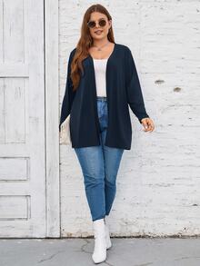 SHEIN LUNE Plus Size Solid Color Minimalist Versatile Long Sleeve Knit Cardigan For Daily Wear - Navy Blue - View 6