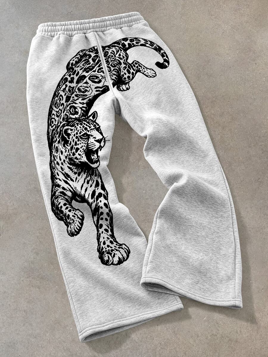 STEELVANCE Men's Elastic Waist Animal Print Casual Everyday Sweatpants - Grey - View 1