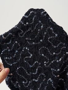 Bohemela Women's Fashion Sequin Patchwork Long Sleeve Pocket Streetwear Sweatshirt - Black - View 8