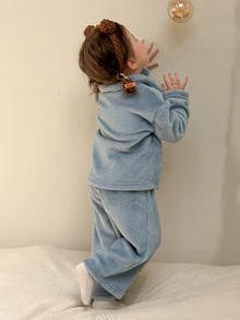 DAZY Infant/Toddler (Girl) Collared Comfortable Long Sleeve & Long Pants 2 Pieces Set Loungewear, Autumn/Winter - Blue - View 2