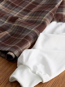 SWAVVY Camisa de hombre a cuadros con patchwork 2 en 1 - Marrón - Ver 3