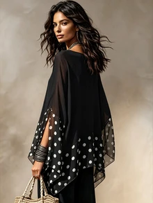 SHEIN New Women's Patchwork Polka Dot Pattern Versatile Slimming Loose Fit Blouse - Black and White - View 5