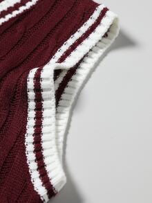 Manfinity Homme Men's Plus Size Colorblock Trim Knit Vest - Burgundy - View 6