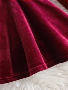 Baby Girl Baby Girl Casual Holiday Christmas Red Comfortable Velvet Long Sleeve Bow Ruffle Cute Autumn Winter Dress - Red - View 8