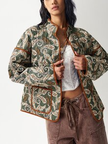 Bohemela Women's Paisley Pattern Drop Shoulder Long Sleeve Casual Regular Fit Jacket - Green - View 3
