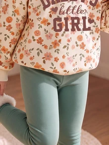 柔霧綠色可愛甜美字母「Daddy's Girl」❤ 波希米亞柔美花卉圖案，少女休閒舒適寬鬆圓領衛衣＋內搭褲2件套，適合秋冬日常、校園、親子、姊妹穿搭，秋意氛圍，新季節新風格新套裝 - 彩色 - 查看 7