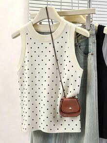 Trelyra Women's Polka Dot Casual Daily Knit Top - Apricot - View 3