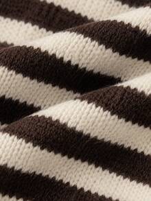 SHEIN 女款春秋法式裹領V領針織上衣 側綁帶收腰長袖修身襯衫 - 咖啡棕 - 查看 4