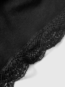 ROMWE Y2K Cotton-Feel Black Halter Neck Summer Sexy Knit V-Neck Lace Trim Women's Tank Top - Black - View 4