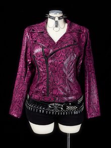 Sunspun Plus Size Women's Autumn/Winter Long Sleeve PU Snake Print Jacket, Motorcycle Style - Multicolor - View 3