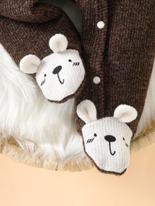 SHEIN 新款灰色可愛大象刺繡長袖連身衣，適合男嬰與女嬰 - 棕色 - 查看 5