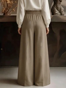 Trelyra Women's Casual Daily Commute Solid Color Loose Wide Leg Pants, All-Season Versatile Minimalist Style Low-Key Luxury With Belt Sweatpants, Autumn/Winter - Mocha Brown - View 2