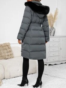 SHEIN Clasi Women's Winter Warm Button Long Sleeve Pockets Padded Coat - Grey - View 2