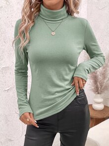 SHEIN Clasi 女款立領抓皺腰部保暖發熱T恤 - 薄荷綠 - 查看 8