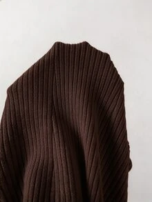 SHEIN 夏季新款暗黑學院風羅紋針織中長洋裝 女款 Polo 領半開扣復古貼身連身裙 - 咖啡棕 - 查看 5