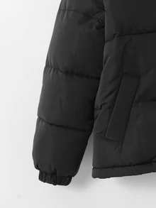 SHEIN 兒童大童女孩簡約舒適寬鬆短版立領加厚保暖冬季外套 - 黑色 - 查看 5