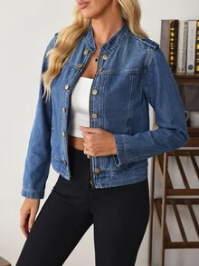 Balvessa Women's Casual Denim Jacket, Autumn - Blue - View 13