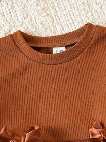 SHEIN 2件組棕色女嬰休閒羅紋波點長袖喇叭褲套裝 秋季 - 棕色 - 查看 7