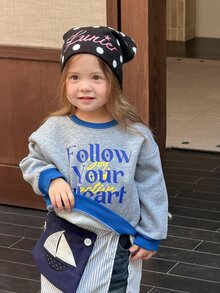 DAZY Infant Girl Round Neck Casual Thermal Lined Korean Style Long Sleeve Sweatshirt - Grey - View 4