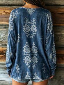 Selamara Women's Fashion Distressed Vintage Romantic Bohemian Floral Print Sweatshirt, Suitable For Daily Wear, Commuting, Vacation, Slouchy - Multicolor - View 2