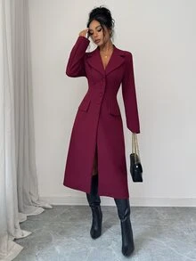 Elenzga Elegant Casual Commute Office Dinner Professional Business Burgundy Long Blazer Fall Christmas - Burgundy - View 5