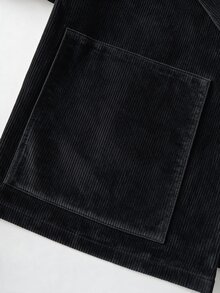 GlowEve CURVE 大尺碼女款休閒寬鬆防風夾克，黑色燈芯絨面料，適合秋冬穿著 - 黑色 - 查看 5