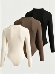 SHEIN LUNE Autumn Elegant Solid Color Wrap Bodysuit - Multicolor - View 2