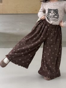 DAZY Girls' (Ditsy Ditsy Floral Wide Leg Casual Pants With Frill Trim, Cute And Stylish Fall - Brown - View 1