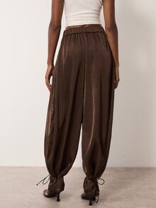 MERLEAU Women's Modern Satin Brown Balloon Pants - Brown - View 2