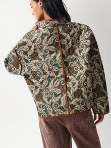 Bohemela Women's Paisley Pattern Drop Shoulder Long Sleeve Casual Regular Fit Jacket - Green - View 6