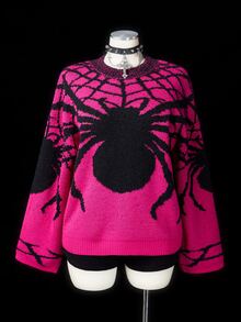 Sunspun Plus Size Women's Spider Pattern Round Neck Long Sleeve Casual Sweater Winter - Multicolor - View 4