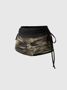 ROMWE J-Fashion Y2K Sexy Hot Girl Striped Batwing Sleeve Ruched Drawstring Off-Shoulder Women's Set - Army Green - View 3