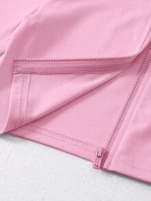 SHEIN 女童小女孩純色拉鍊長袖上衣與喇叭褲休閒日常套裝 - 粉色 - 查看 10