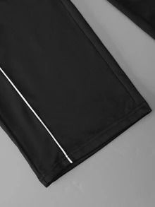SHEIN 2件組 男士青少年休閒街頭風 白色對比色條紋設計字母印花 寬鬆直筒長褲與運動衫套裝，秋季 - 黑色 - 查看 5