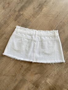 Elamini Plus Size Summer Casual Mini Denim Skirt - White - View 4