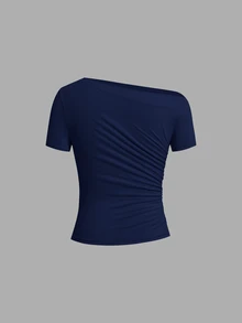 SHEIN Clasi 女款純色不對稱肩休閒日常短袖T恤 3件/套 - 彩色 - 查看 8