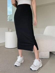 DAZY Women's Casual Versatile Solid Color Bodycon Skirt - Black - View 6