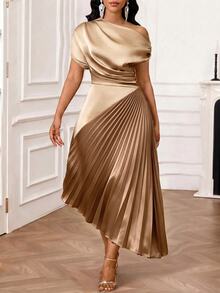 SHEIN Lady Plus Size Elegant Pleated Party Dress - Multicolor - View 5