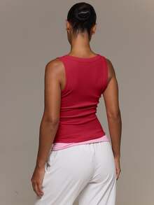 MUSERA ESSENTIALS Soft Rib Scoop Neck Fitted Longline Tank Vest Top Spring Summer - Red - View 4