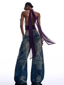 LYSMO Women's Casual Deep Purple Cropped Fashion Halter Neck Tank Top - Purple - View 2