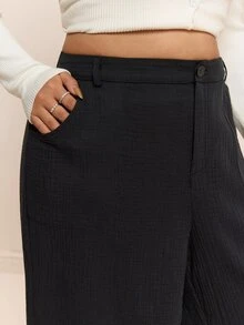CovetEZ Autumn/Winter Solid Color Pure Cotton Casual Plus Size Pants - Black - View 4