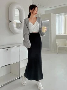 DAZY Women's Elegant Solid Color Mermaid Knit Skirt, Autumn/Winter - Black - View 3