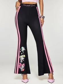 THE POWERPUFF GIRLS X SHEIN Women's Side Stripe Flare Leggings - Black - View 1