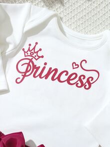 SHEIN 女嬰字母印花長袖連身衣 - 白色 - 查看 3