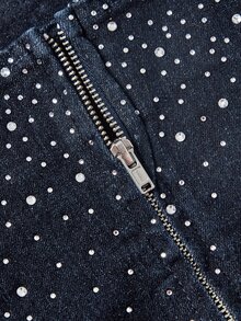 ROMWE Party Girl Rhinestone Gradient Denim Cropped Denim Top For Women - Blue - View 4