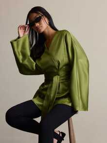 COSMINA Women's Solid Color Casual Versatile Daily Long Sleeve Shirt - Army Green - View 2