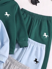 Young Boys Clothes 3Pcs Fleece Lined Jogger Pants Set Winter Sweatpants Horse Logo Print Multipack Casual Track Pants Multi-Pack - Black - View 4