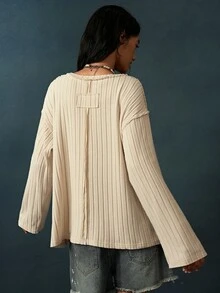 Bohemela Women's Autumn Casual Solid Color Long Sleeve T-Shirt - Apricot - View 8