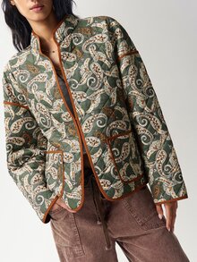 Bohemela Women's Paisley Pattern Drop Shoulder Long Sleeve Casual Regular Fit Jacket - Green - View 5